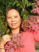Vi with crepe myrtle blossoms.